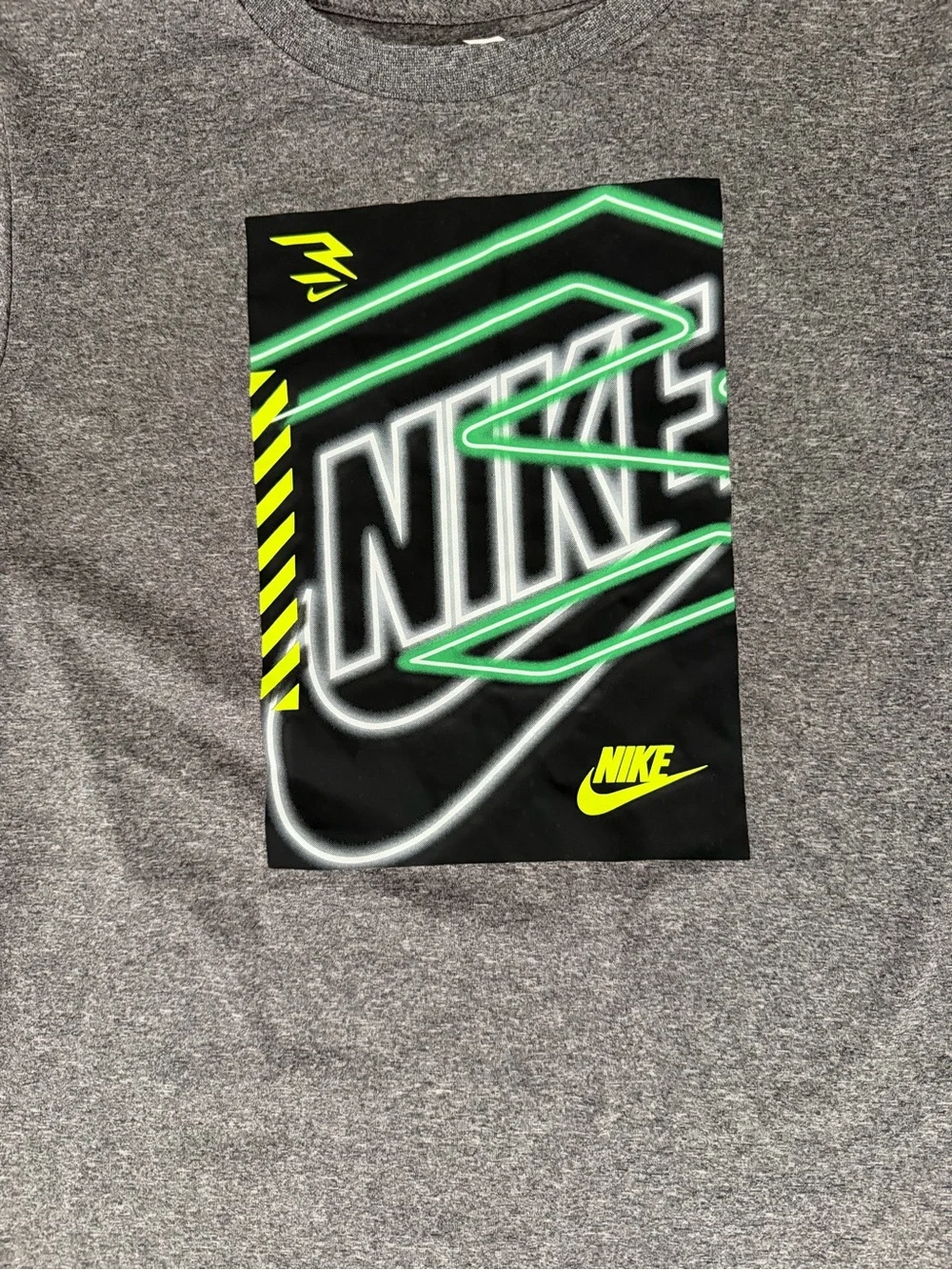 Nike Gray Dri Fit Short-Sleeve Tee with Neon Green & Yellow Logo